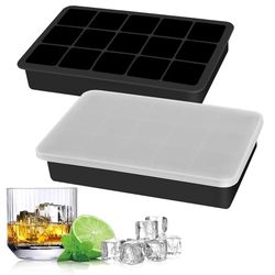 Silicone Ice Cube Tray Pack of 2 with Lid (LFGB Certified & BPA-Free) Stackable 500 ml 3.3 x 3.3 x 3.3 cm Ice Cube Size Food Safe Space Saving