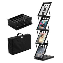 VEVOR Opvouwbaar tijdschriftenrek, 4-tier brochure literatuur displaystandaard, draagbare catalogus brochurehouder standaard met draagtas voor kantoorbeurzen tentoonstellingen, 4 zakken