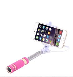 Mini Selfie-Stick voor Xiaomi Mi 9T Pro Smartphone met kabel Jack Selfie-Stick Android iOS verstelbare foto knop (roze)