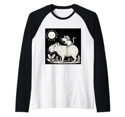 Cowboy Ratto Equitazione Capibara Vintage Mouse Roditore Western Uomini Maglia con Maniche Raglan