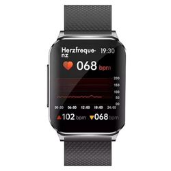 Knauermann Pro 2 Plus (2023) Zilver - Gezondheidshorloge Smartwatch - OSRAM sensoren - borstkas ECG + HRV-functie - BT Bluetooth - slaapapneu - bloeddruk - siliconen band zwart, 14-24, Normaal