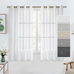 BGment Linen Look White Curtains 137 cm Length 2 Panels Set Eyelet Privacy Screen Light Filtering Window Curtains for Living Room Bedroom (137 x 140 cm, White, 2 Panels)