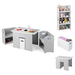 COSTWAY Ensemble de 3 sièges pour enfant, table avec 2 chaises, table d'activité 4 en 1 avec espace de rangement et couvercle amovible, siège multifonction pour les tout-petits à partir de 3 ans, gris
