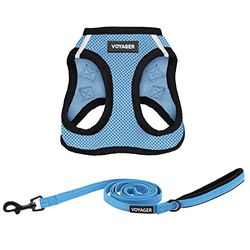 Voyager Step-in Air All Weather Mesh Harness & Reflective Dog 5 ft Leash Combo, Neoprene H&le, for Small, Medium, Large Breed Puppies by Best Pet Supplies - Leash Harness (Baby Blue/Black Trim), XXS