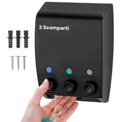 Avilia Dispenser Sapone da Parete con 3 Scomparti Nero Ognuno da 450ml – Dispenser da Muro Elegante e Moderno per Bagno – Ideale per Sapone e Shampoo - Erogatore Sapone Liquido Preciso e Facile