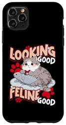 Coque pour iPhone 11 Pro Max Belle apparence féline : motif chat et poisson