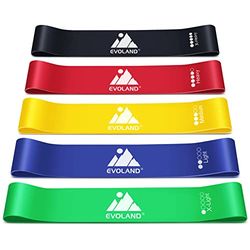 Fitnessbanden, 5 stuks, gymnastiekband, krachttraining, weerstandsbanden, set van natuurlijk rubber, weerstandsbanden met 5 niveaus, trainingsbanden voor armen en benen, oefeningen voor yoga, pilates