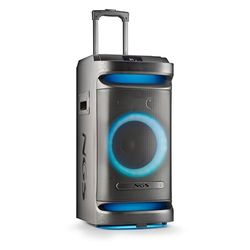 NGS Wild Space 1 - Altoparlante portatile 900W Bluetooth 5.3, TWS, Woofer da 10”, ricaricabile luci LED RGB, doppio microfono ingresso USB/AUX ruote e carrello telecomando funzione Xdrive colore nero