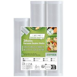 Anysea Sacchetti Sottovuoto Alimenti 3 Rotoli：20x1/28x2/x500 cm Buste Sottovuoto Alimenti Senza BPA, Rotolo Sottovuoto Alimenti Goffrati per Conservazione Alimenti e Macchina Sottovuoto
