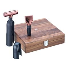 WMF 662876600 baric Sommelier Vino Set, de 3 Piezas en Caja de Madera de Nogal, sacacorchos, Cortador, tapón de Botella, Cobre, Plástico, Negro