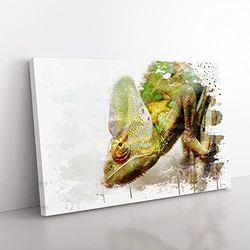 Chameleon Lizard Reptile No.3 V3 Modern Canvas Wall Art Print Ready to Hang, Framed Picture for Living Room Bedroom Home Office Décor, 60x40 cm (24x16 Inch)