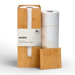 Rangement papier toilette original bambou - Distributeur papier toilette bambou - Stockage support papier toilette sur pied bambou avec couvercle - Range rouleaux porte papier toilette sur pied bambou