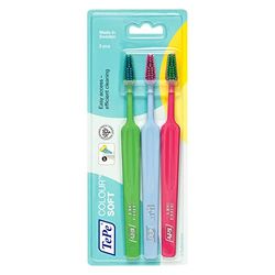 TEPE Select Colour Soft Brosses à Dents Manuelles pour Adult/Enfant avec Filaments Souples de Couleurs Rose/Vert/Bleu - Lot de 3 , 3 Unités