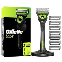 GilletteLabs Maquinilla De Afeitar Neon Night Edition Con Recambios, 1 Mango Con Barra Exfoliante Integrada, 8 Cuchillas Con Banda Lubricante, 1 Soporte Magnético