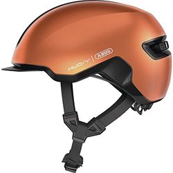 ABUS Urban-helm HUD-Y - magnetisch, oplaadbaar LED-achterlicht & magneetsluiting - coole fietshelm voor dagelijks gebruik - voor mannen en vrouwen - oranje, maat L