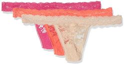 Sylvie Flirty Lingerie Abby String voor dames, verpakking van 3 stuks, Flamingo roze/drakenvrucht roze/huidskleur, Eén Maat grote maten