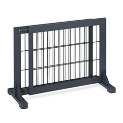 Relaxdays Safety Gate for Children & Pets, HxD: 56 x 70-115 cm, with Feet and Floor Protectors, Free-Standing, Grey, Wood Alloy Steel