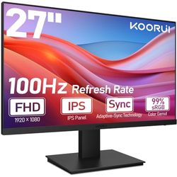 KOORUI PC Monitor 27 inch, Gaming-scherm 100Hz Full HD(1920 x 1080) met geïntegreerde luidsprekers, HDMI, IPS-scherm, kantelbaar, oogbescherming, VESA-muurbevestiging