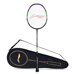 Li-Ning G – Force 3800 Superlite kolfiber strängad badmintonracket med fullt racketskydd (svart/lila) | För mellanspelare | 79 gram | Maximal strängspänning - 14,5 kg