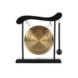 Lacheuse Gong on Socle Buddha Rieur Gong tibetano Buddha – Decoração Zen de madeira e cobre, objeto decorativo chinês para casa, escritório, sala de estar, ideia de presente chinesa asiática