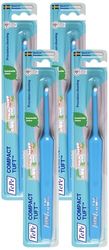 TEPE Compact Tuft - Spazzolino da denti speciale angolato, testina piccola monociuffo, per aree difficili, apparecchi ortodontici e impianti, 1 pz x confezione (Confezione da 4)