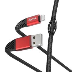 Hama Lightning-kabel voor iPhone - USB "Extreme" (oplaadkabel/datakabel voor iPad/iPhone, MFI-gecertificeerd, Lightning-kabel USB 2.0, lange levensduur, metaal, 1,5 m) rood, zwart