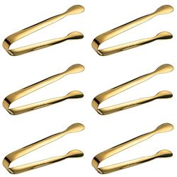 AMJKEJI 6 Piezas Pinzas de Cocina, Pinzas para Cubitos de Hielo, Pinzas para Azúcar, Ensaladas, Pinzas para Café, Catering, Fiesta, Boda, Bufé, Barbacoa - Largo:11 cm (Dorado)