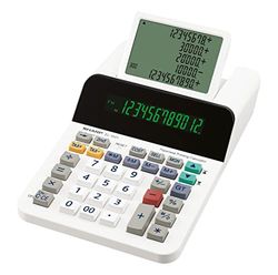 Sharp EL-1501 - Calculadora de Escritorio (Pantalla LCD de 12 dígitos y 5 líneas, Funciona con Pilas, 150 x 62 x 228 mm), Color Blanco