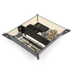 Londo - Leather Tray Organizer - Practical Storage Box for Wallets, Watches, Keys, Coins, Cell Phones and Office Equipment, Black