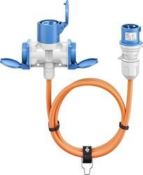 goobay CEE-adapterkabel för husbil, 10 m, CEE-kontakt till 1 x CEE-uttag och 2 x uttag med skyddskontakt, IP 44, campingkabel, husbil och verk, 76266