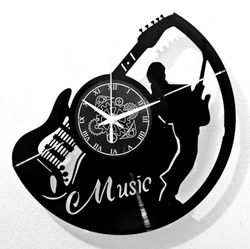 Instant Karma Clocks | Wall Clock | Music | Guitar | Keyboard | Drummer | Pop Rock Band | No Ticking, Vinyl, Black, ⌀12 inch