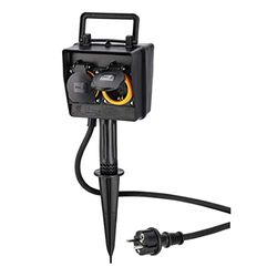 Hama Presa da giardino a 2 prese, con timer (presa esterna resistente alle intemperie con picchetto, IP44, per esterni, facile da programmare, ridotto consumo energetico, 250 V, colore: nero