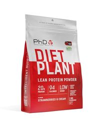 PhD Nutrition Diet Plant Poudre Protéinée Vegan 1kg Crème de Fraise - Poudre Protéinée Pauvre en Matières Grasses avec 20g de Protéines par Portion pour Soutenir le Régime