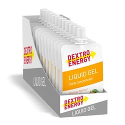 Dextro Energy Orange + Vitamins Liquid Gel | Non-Sticky, High Carb with 28 g of Carbohydrates | Liquid Burst of Energy for Running or Cycling | Vegan | Pack of 12