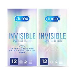 Durex Preservativos Invisibles Super Finos para Maximizar la Sensibilidad, el más fino de Durex* 12 condones + Durex Preservativos Invisible Extra Lubricado, 12 condones