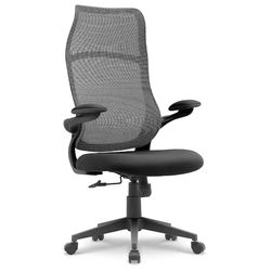 Fauteuil de Bureau Ergonomique en Tissu – Dossier Haut Respirant en résille, accoudoirs 2D relevables et pivotants, mécanisme basculant centré, Hauteur d’Assise réglable – Noir