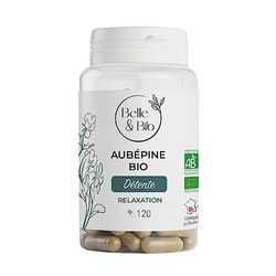 DÉTENTE & BONNE HUMEUR - Aubépine Bio certifiée Ecocert riche en flavonoïdes - Pilulier de 120 gélules Cure 2 mois - Fabriqué en France