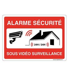 AUA SIGNALETIQUE - Waarschuwingsbord met afgeronde hoeken – alarm, veiligheid onder videobewaking voor huis, 24 uur/24 – 420 x 300 mm, aluminium Dibond 3 mm