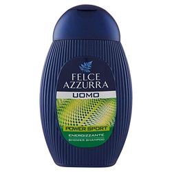 Felce Azzurra - Docciaschiuma e Shampoo Uomo Power Sport Energizzante, Shampo e Doccia Schiuma 2 in 1 Fresco e Profumato, Gel Detergente Corpo e Capelli, Gel Doccia Limone, Salvia e Mandarino, 250 ml