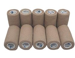 PintoMed - Venda Cohesiva - 10 x BEIGE - 10 rollos x 10 cm x 4,5 m estirado - Vendaje autoadhesiva elástica y flexible, Cinta adhesiva, Vet Wrap, Tape, Primeros auxílios y lesiones