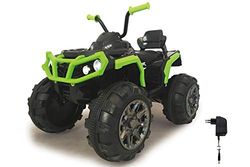 Jamara 460450 - Ride-on Quad Protector verde 12V - Avviamento con pulsante, Ammortizzatori, Clacson e suoni, Collegamento sorgenti audio esterne, Radio FM, Cruscotto illuminato, Batteria potente