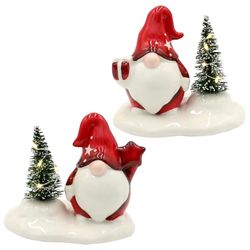Dekorativa hjältar 24 gnom – tomte i vitt – röd med gran, som set om 2, L/B/H 11 x 7,5 x 9,5 cm.