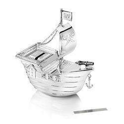 Zilverstad - Spaarpot Piratenboot zilver (met graveerplaatje)