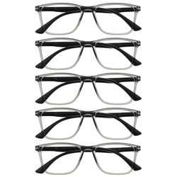OPULIZE NYX Blue Light Blocking Reading Glasses - Anti-Glare Computer and Gaming Eyewear - 5 Pack - UV and Eyestrain Protection - Rectangular Frame - Grey - Men Women - + 1.00