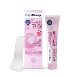 Depilsoap® - Crema Depilatoria Ascelle E Bikini 75 Ml - Pelli Sensibili – Senza Ammoniaca – Arricchita Con Olio Di Rosa Mosqueta E Acido Ialuronico – Profumazione Delicata Dalle Note Fiorite