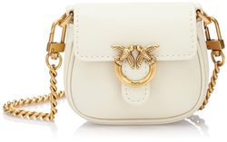 Pinko Airpod Holder Vitello Seta, Accessori da viaggio- Borsellino da portare al collo Donna, Z14q_bianco Seta-antique Gold, 14