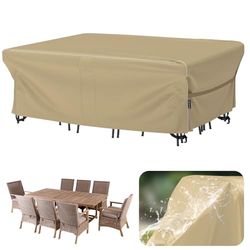 Velway Housse Salon de Jardin Imperméable: Housse de Table Jardin Rectangulaire avec Bande Réfléchissante - 600D Oxford Coupe-vent Couverture de Protection Meubles Bâche pour Table - Kaki 250x210x71cm