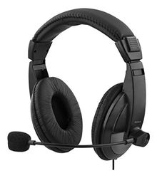 DELTACO Auriculares estéreo con micrófono Plegable, Arco Ajustable, Control de Volumen, Cable de 2 m, Conector USB, Gris - Negro