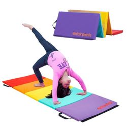 Antsy Tapis de gymnastique facile à nettoyer, robuste, pliable, pour enfants, rembourré, léger, portable, poignée de transport, équipement de gymnastique pour jeux d'activités, couleurs originales