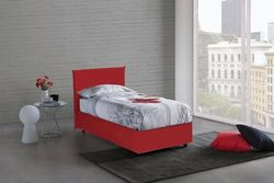 Talamo Italia - Lit simple Claire, Lit coffre avec revêtement en tissu, 100% Made in Italy, Ouverture frontale, avec matelas 90x200 cm inclus, Rouge